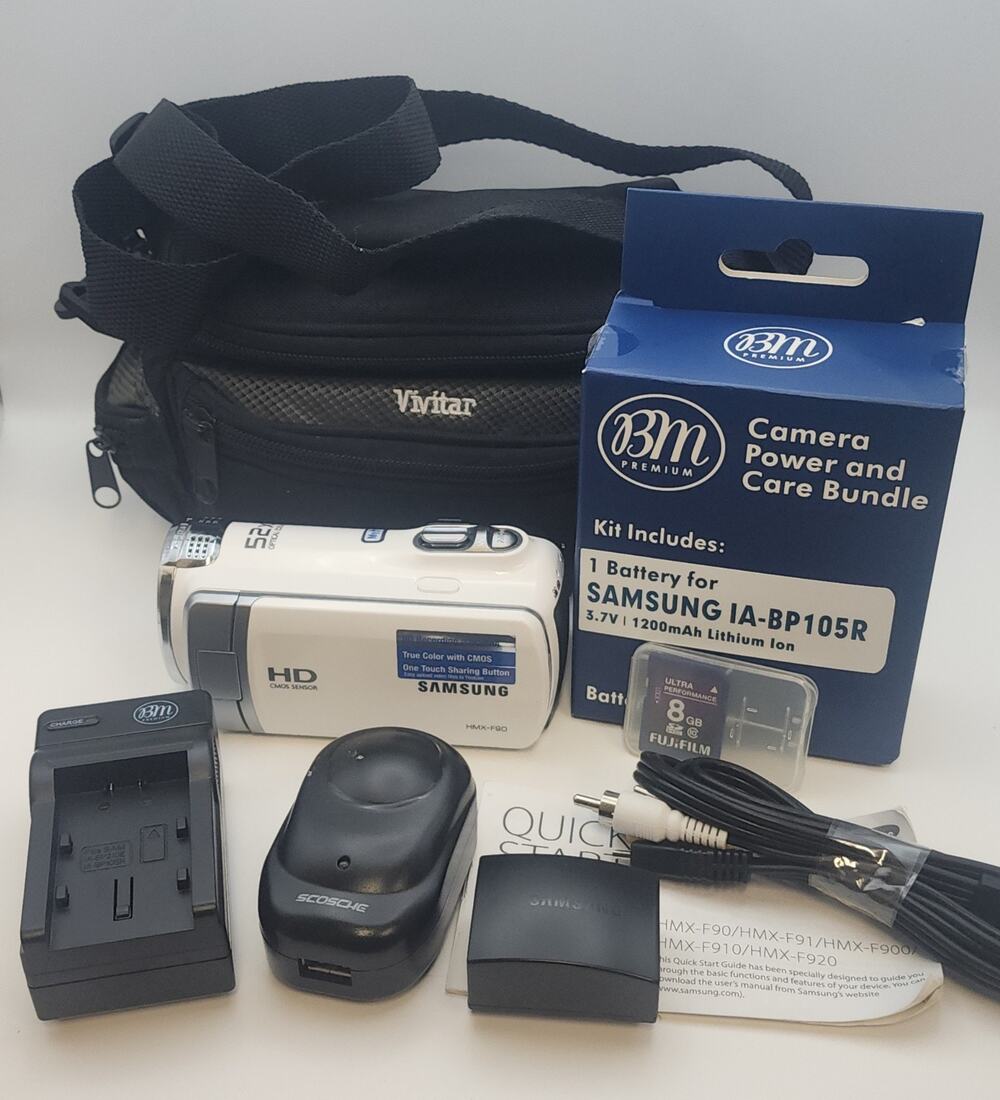 Samsung HMX-F90 HD Camcorder + New Battery, Charger, Memory Card, Manual, etc